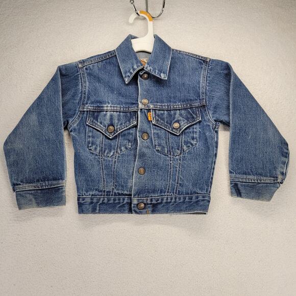 Levis Denim Trucker Jacket Youth 8 Orange Tab USA Snap Blue 70s Vtg 1970s